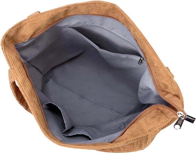 KALIDI FANCY FOREST KALIDI Women Corduroy Tote Bag Zipper Casual Tote's Handbag Big Capacity Shoulder Bag with Pockets - Image 5